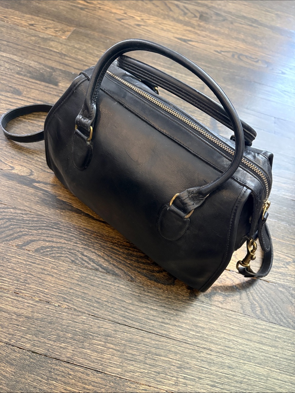 Vintage Coach Black Leather Barrel Satchel Bag